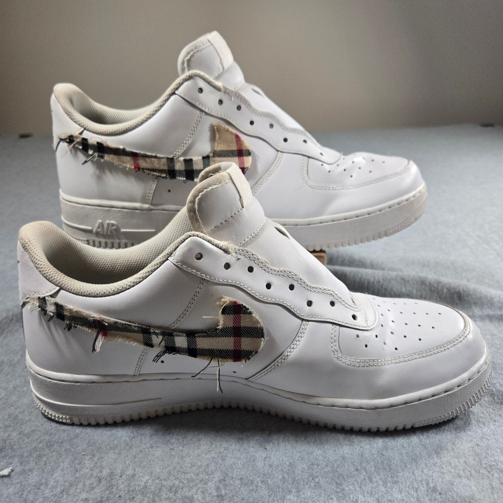Nike Air Force 1 Low Plaid Swoosh White Leather Sneakers Mens